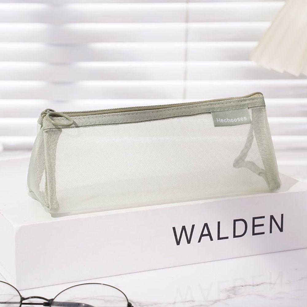 Triangle Mesh Pencil Case Retro Color Zipper Stationery Bag Fashion Transparent Bills Bag  Outdoor