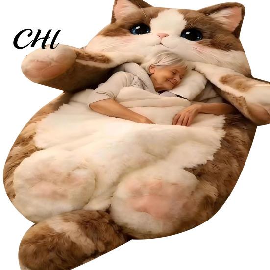 Sacco a Pelo per Clima Freddo Adulti Peluche Busta Gatto Rana Squalo Serpente Coniglio Sonnellino Leggero Casa Viaggio Uomini Donne Animale Tappetino per Sonnellino Dormire