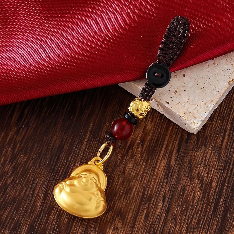 Vintage Gold Plated Brass Car Keychain Hollow Gourd Keychain Bag Charm Lucky Key Ring Jewelry