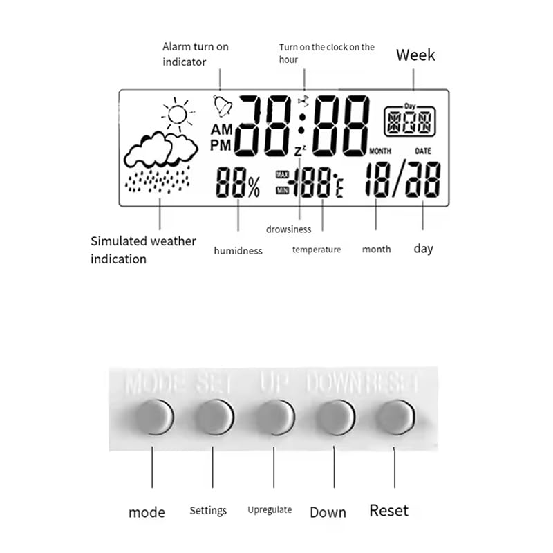 Audio Fan Clock Alarm Digital Temperature Humidity Hygrometer Date Large Screen Easy See Calendar Comfort Clear Approximately 13cm7cm3cm (batteries