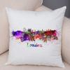 Watercolor City Skyline Cushion Cover Global Landmarks Art Print Soft Linen Living Room Bedroom Home Decor Pillow Case