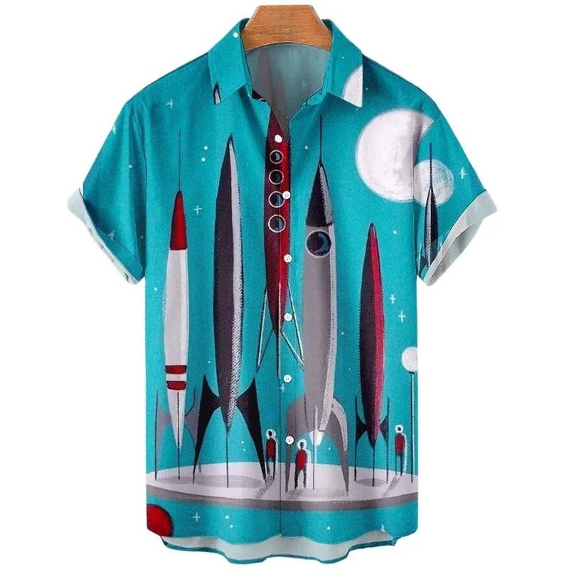 Men Clothing Hawaiian Vacation Beach Shirt Lapel Blouse Summer Casual Clothes Tops Chemise