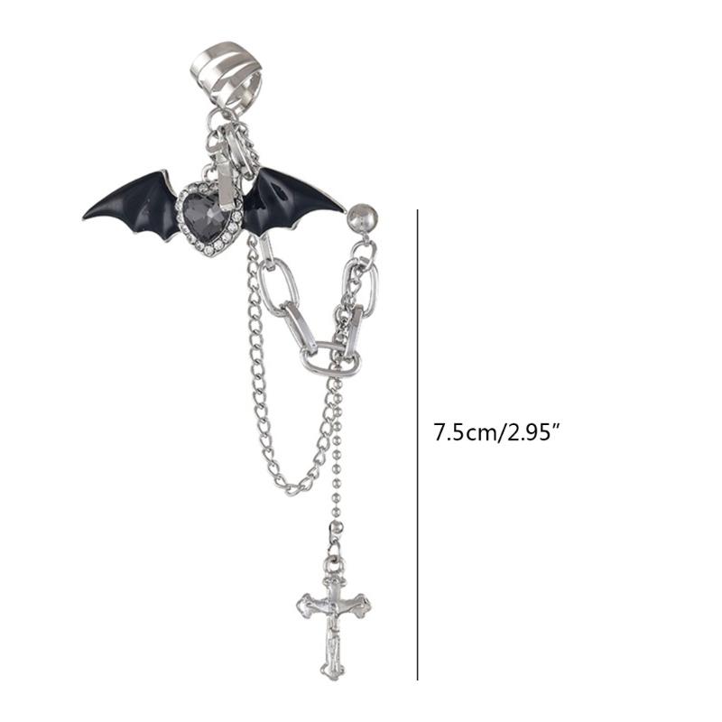 Goth Punk Halloween Devil Stud Earrings Women Rhinestones Crossed Chain Ear Clip Halloween New Year Costume Accessories