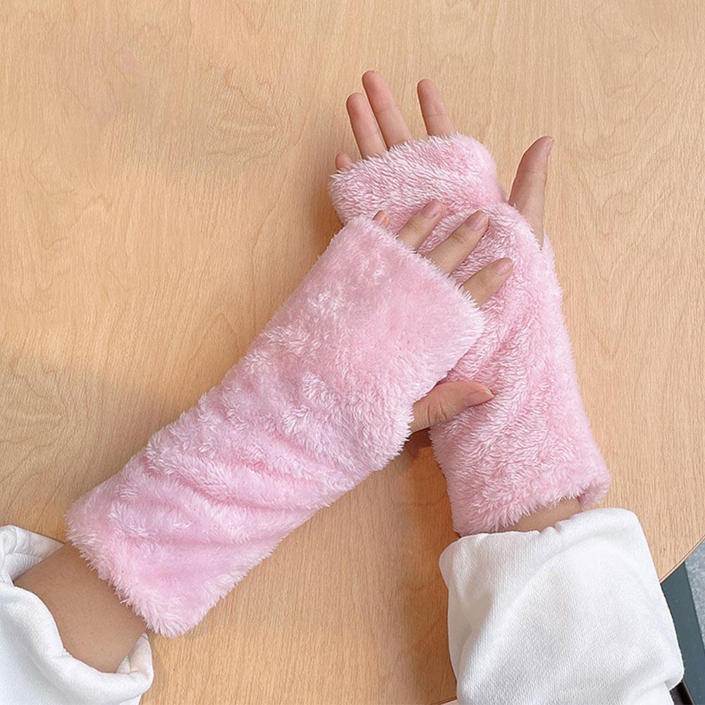 Gants Peluche Demi-Doigts Chauffe-Bras Moufles Sans Doigts Gants Mode Femme Hiver Automne