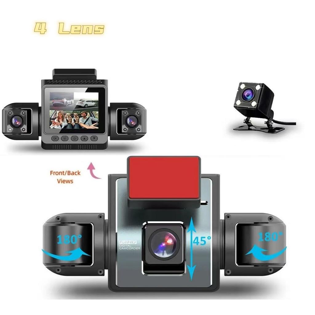 4-Channel Dash Cam, Front, Rear & Inside, 1080P Car Camera, Night Vision, G-Sensor, Driving Video Recorder