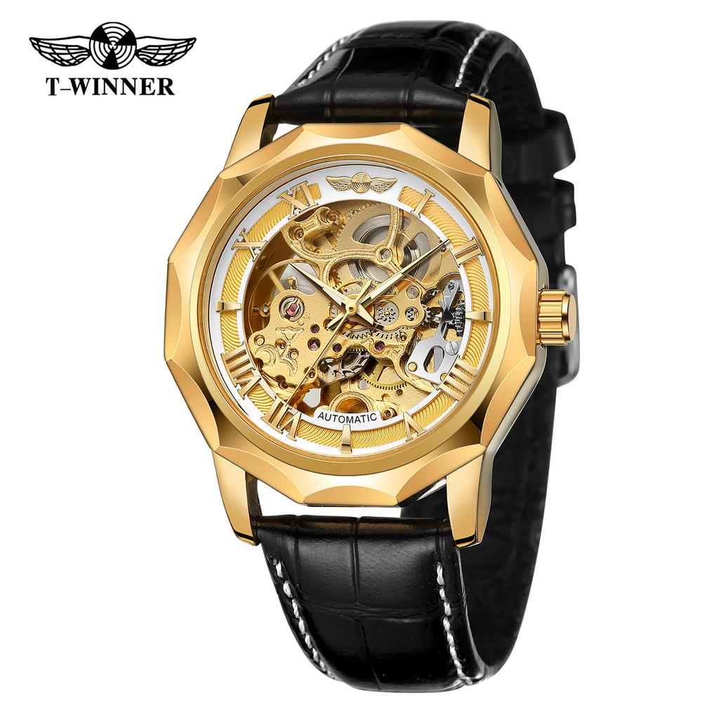 T-winner Herrenmode, lässig, hohl, mechanisches Uhrwerk, automatische mechanische Uhr