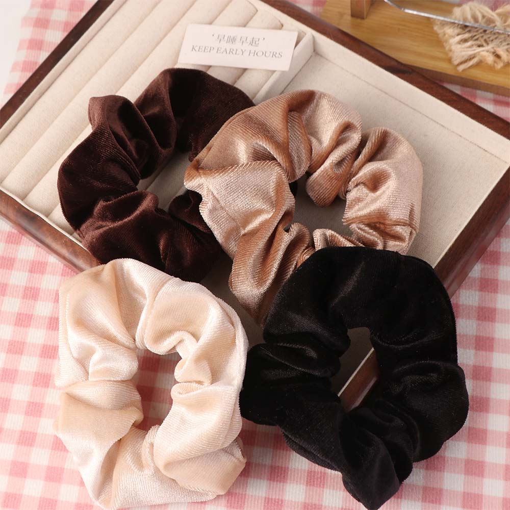 4pcs French Style Velvet Scrunchies Solid Color Elastic Hair Ropes  Hair Rubber Bands