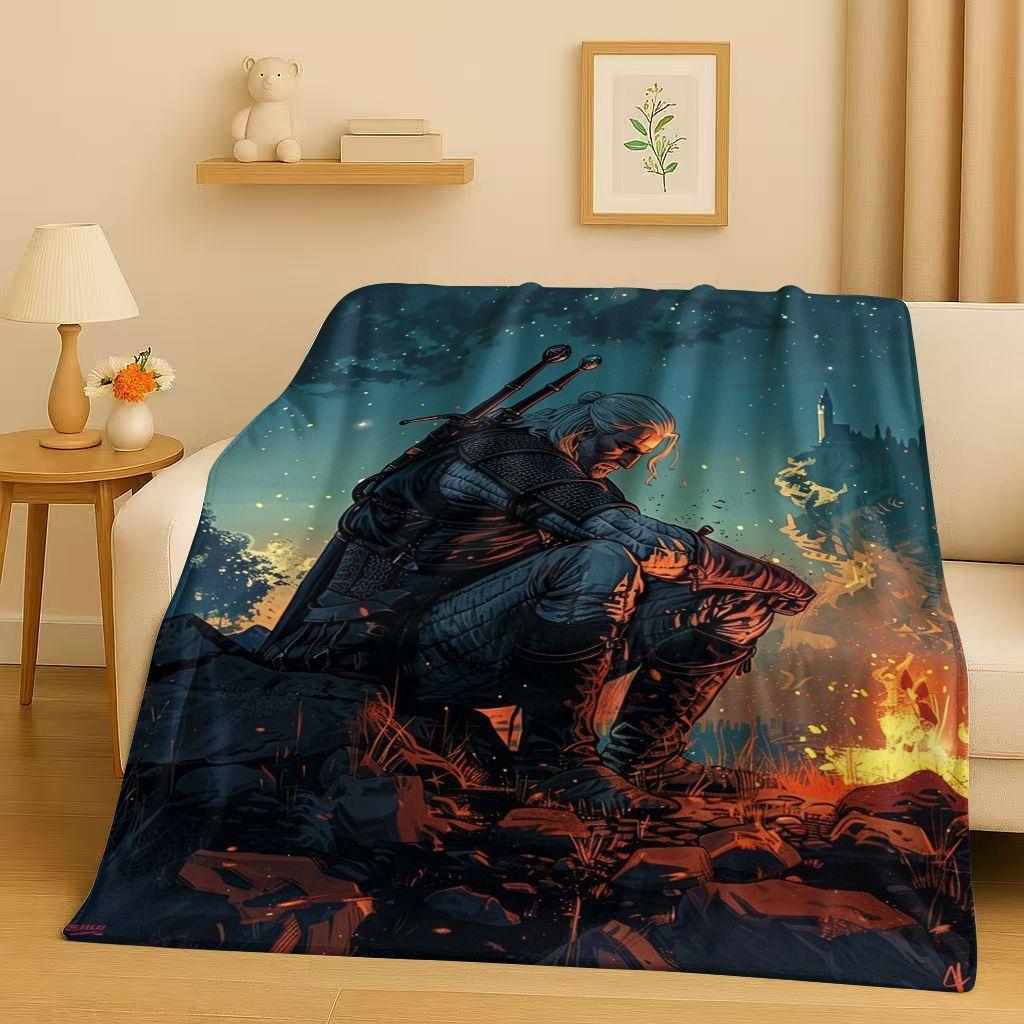 HD The W-Witcher Game Geralt Gamer Cartoon Flannel Blanket,Ultra Soft Plush Throw for Home Bedroom Bed Sofa Cover Kid Gift