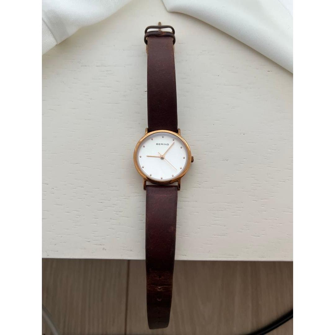 Used [Battery replaced] BERING Gold case x Brown leather