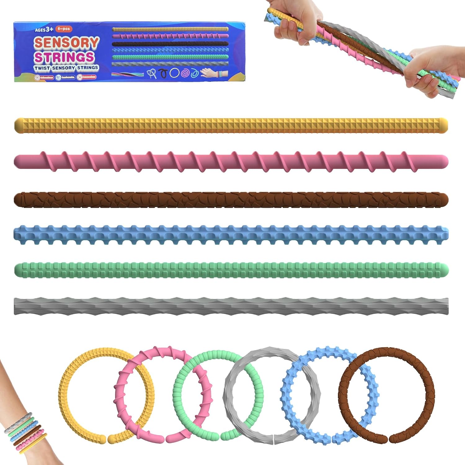 6 Pack Fidget Toys Sensory Sticks,Textured Sensory Toys for Autism,Imagination Sticks for Calming,Stress,Anxiety, ADHD & Autism Children Toddlers