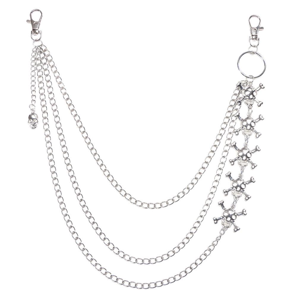 Unisex Hip Hop Punk Double Layer Waist Chain with Skull Pendant for Jeans