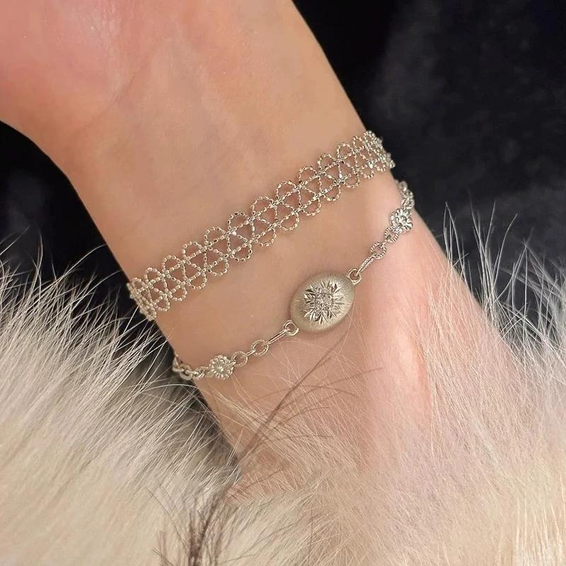 Gold Silver Color Exquisite Lace Adjustable Bracelet for Women's Fashionable Design Sense Metal Geometric Bracelet Jewelry Gift
