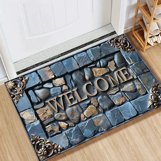 Welcome Floor Mat Non Slip Absorbent Entryway Rug Indoor Outdoor Entrance Doormat for Patio Hallway Home Decor