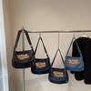 Large Capacity Denim Bag Student Class Crossbody Bag Letter Embroidery Women Commuter Tote Bag