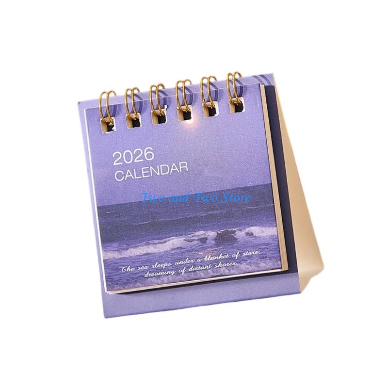 HX6F 2026 Desk Calendar Twin-Coil Binding 19 Month Paper Calendar 06/2026 to 12/2026