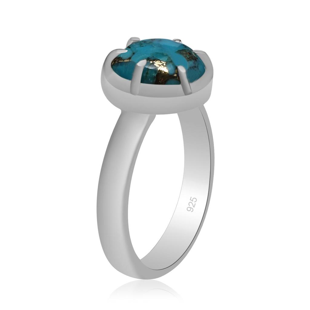 10X10 Mm Natural Blue Copper Turquoise Gemstone 925 Sterling Silver Oval Shape Gemstone Handmade Prong Set Ring For Women & Girls