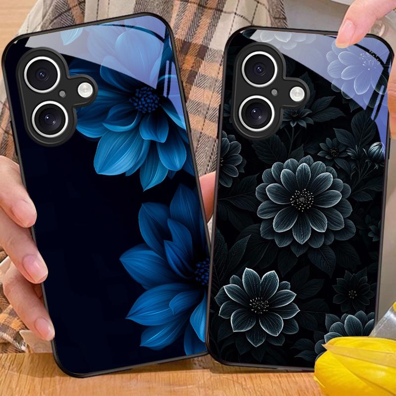 Black Apple Stone For Apple IPhone 16E 16 E 11 13 15 P Ro 14 Pro Max 12 Mini 7 8 Plus XR X XS Black Tempered Glass Phone Case