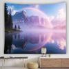 Nature Landscape Tapestry Misty Mountain Lake with Rainbow Decor