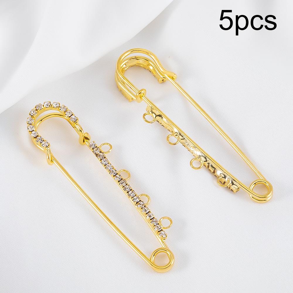 5pcs Rhinestone Large Safety Pins Crystal Brooch with 3/4/5 Loops for DIY Blankets Skirts Knitted Fabric Crafts Jewelry Findings