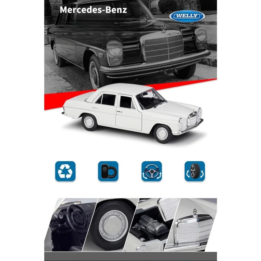 Welly 1/24 Mercedes-Benz 220 Alloy Car Model Simulation Diecasts Metal Classic Retro Old Car Model Collection Childrens Toy Gift