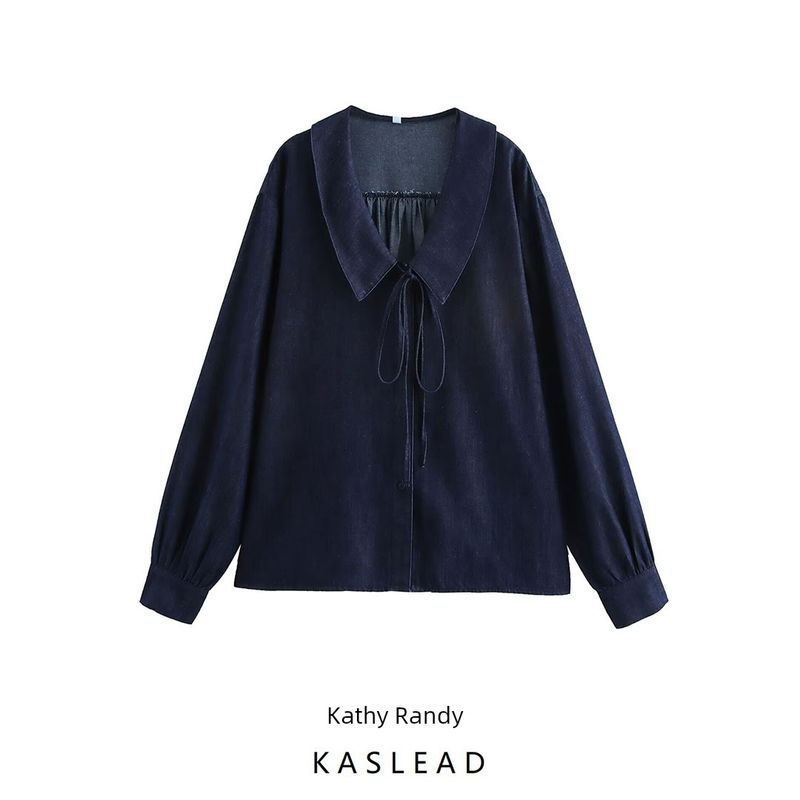 Kaslead New Arrival Women's Clothing Fashion Style Fashion Minimalist Versatile Small Round Lapel Denim Shirt 5520268