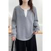Autumn New Plus Size Women's Simple Loose Slimming Contrasting Color Splicing Fake Two-piece Long-sleeved Sweatshirt Top Pullover