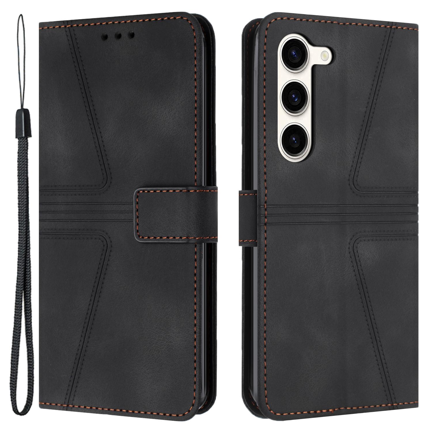 

For Samsung Galaxy S23 Case Triangle Imprinted PU Leather Wallet Phone Cover Black