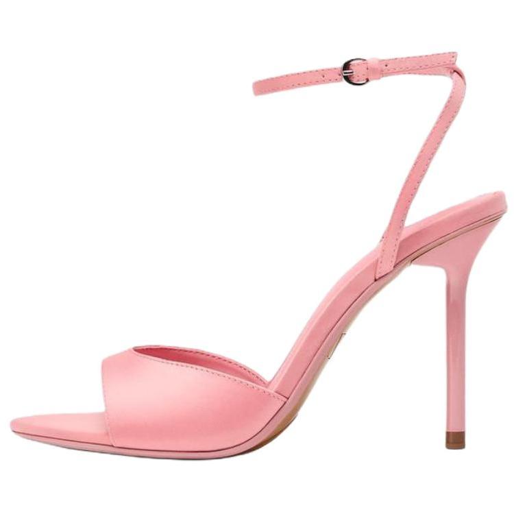 

ZARA Open Toe Elegant Satin High Heels One Strap Sandals 10.5cm Women sandals Pink 3334610604 35