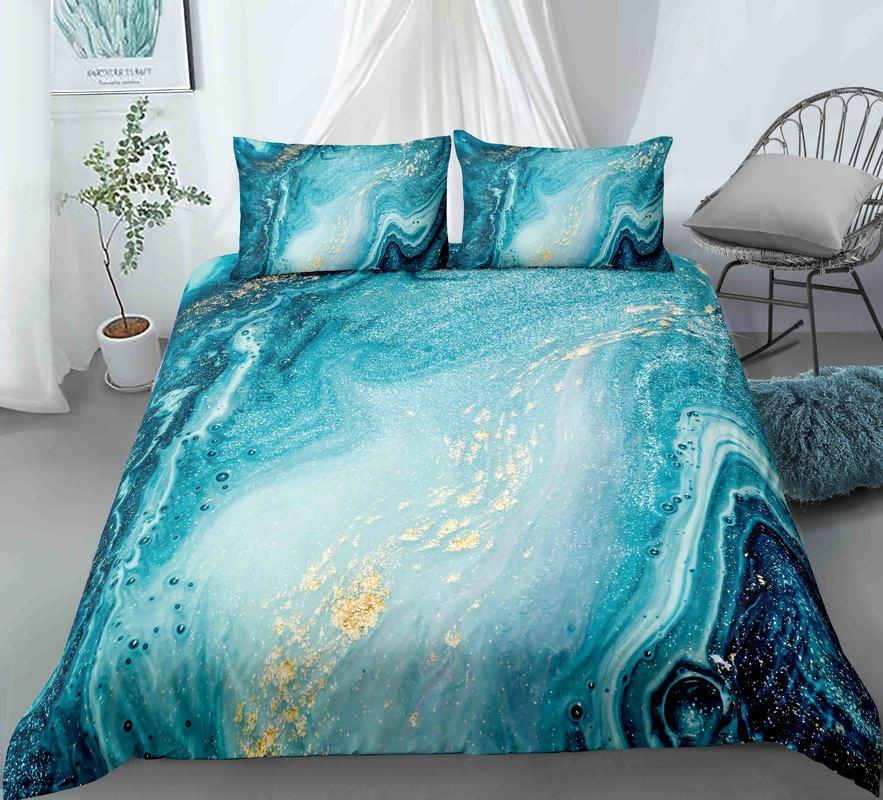 Chic Marble Duvet Cover Microfiber Mint Gold Glitter Turquoise Bedding Set Abstract Aqua Blue Quilt Cover Single Twin Full