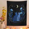 Moonlit Blue Cat Pair Tapestry Flat Print Floral Wall Hanging Witchy Aesthetic Decor for Bedroom  Dorm Perfect Gift for Cat