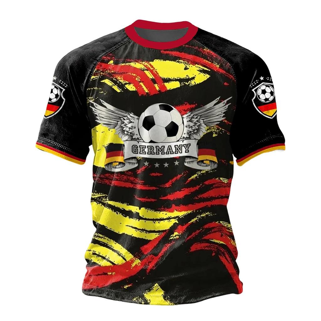 Men's Short Sleeve Crew Neck Soccer Graphic Print T Shirt with Germany Flag and Football Design for Sports Fans