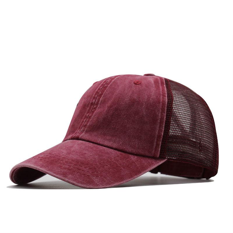 Versatile Retro Baseball Cap Washed Denim Mesh Hat Ponytail Curved Brim Cap Men'S And Women'S Street Hats Summer