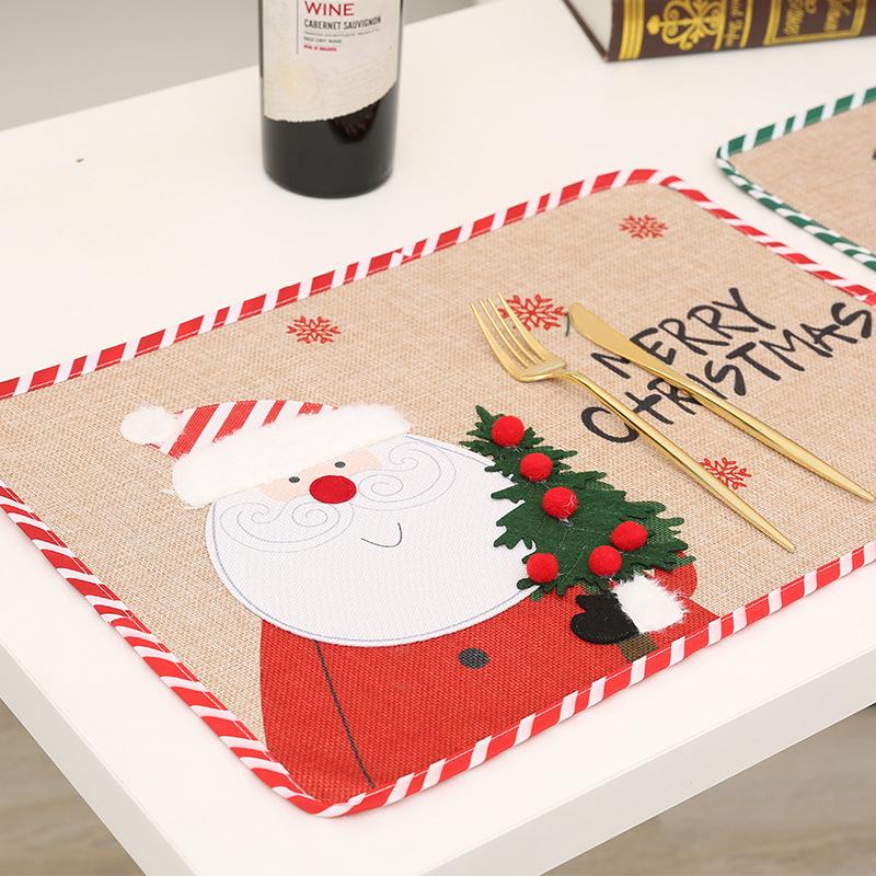 Christmas Cartoon Old Man Burlap Table Mat - Festive Home Decoration & Gift Ornament