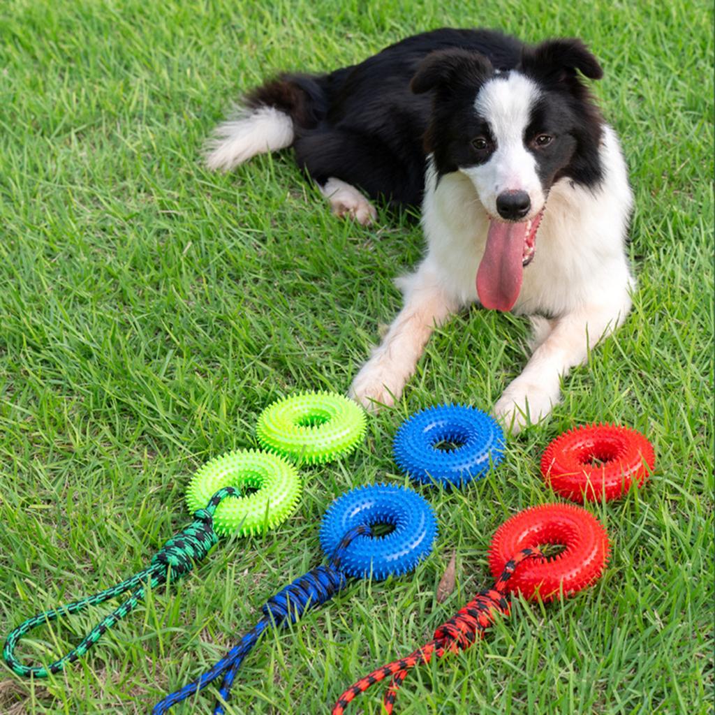 Yousheng Spiked Ring Dog Chew Toy for Aggressive Chewers Interactive Squeaky Spiky Ring with Rope Dog Training Fetch Toy for Small Medium Large Dogs