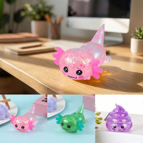 3 Stück Salamander-Kacke Quetschspielzeug Stressabbau Glitzernde Salamander-Kacke Stressball Sensorisches Spielzeug Dekompression Fidget Spielzeug Partygeschenke
