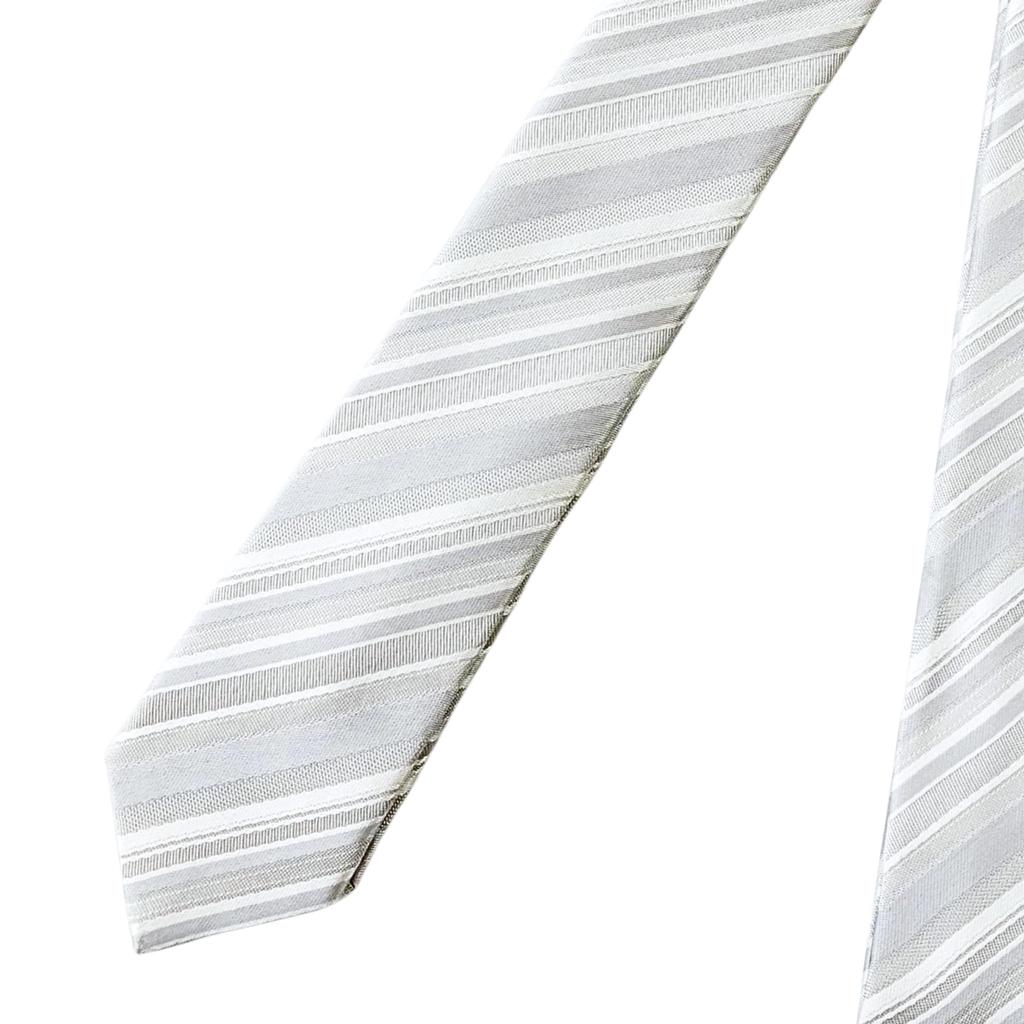 [D+Arts] Silver Silk Tie, Made in Japan, 3 Sizes (Narrow Tie, Stripe)