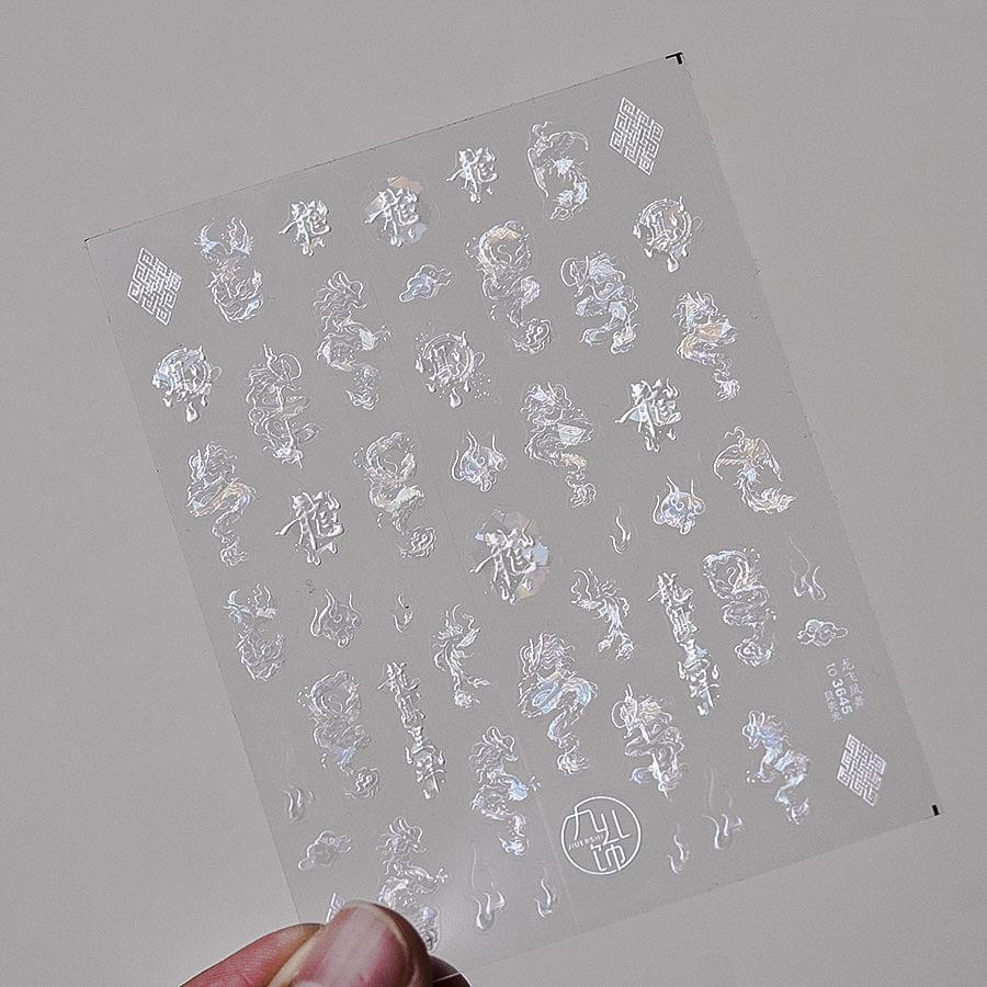 1 stuks 5D Nobele Chinese Draak Nagelsticker Oude Totem Nieuwjaar Reliëf Zelfklevende Nagellak Sticker Manicures