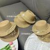 Small Pearl Woven Bow Flat Top Hat Women's Summer Sun Protection Straw Hat Small Brim Basin Hat Sunshade Travel Top Hat