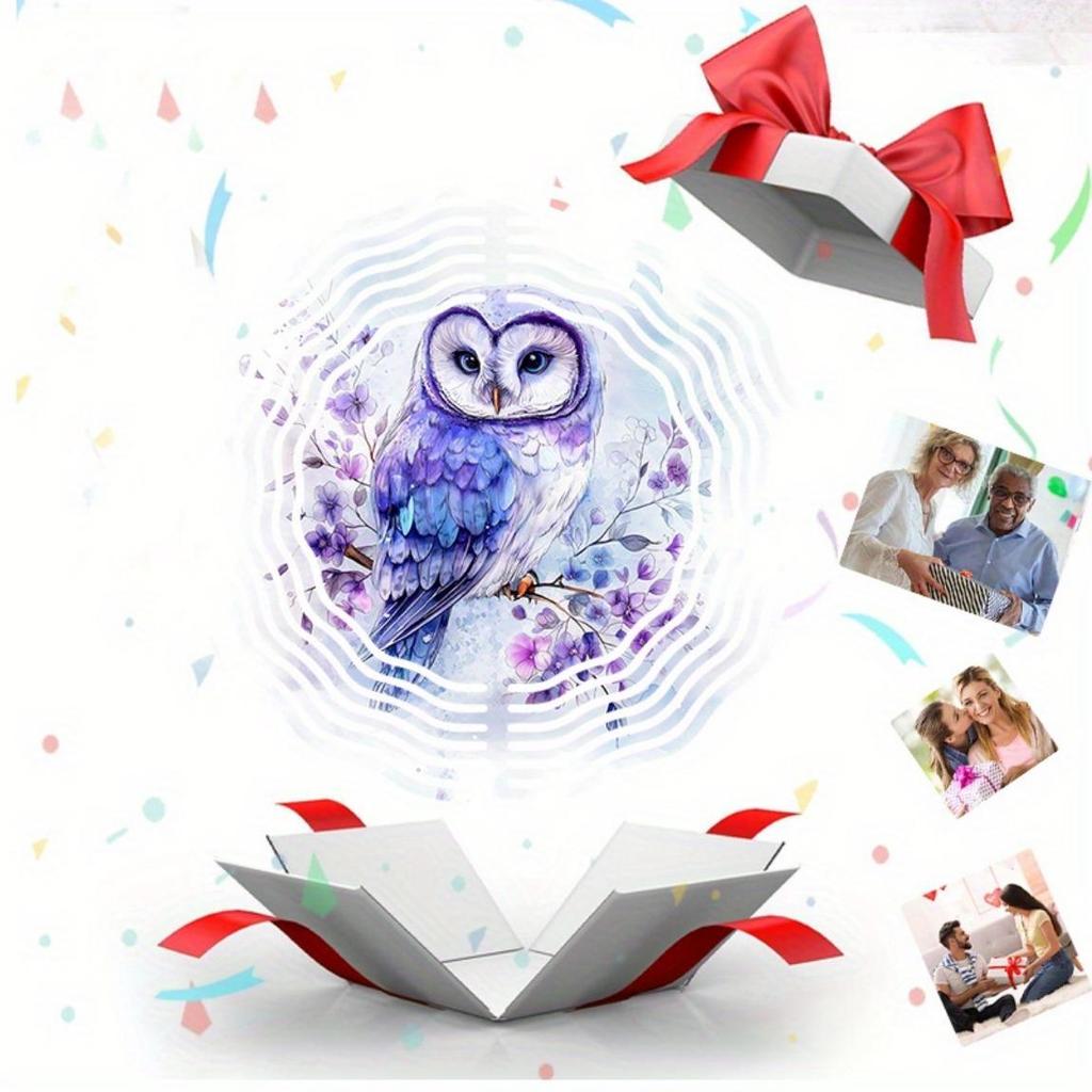 Colorful 2D Owl Wind Spinner Metal Garden Decor with Floral Design for Outdoor Patio Yard Decoration No Electricity Needed Durable Gift