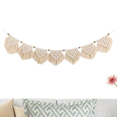 Handgewebter Boho Makramee Wandteppich Wandmakramee Makramee Girlande Banner mit Holzperlen Heimwandkunst Dekoration für Wohnung