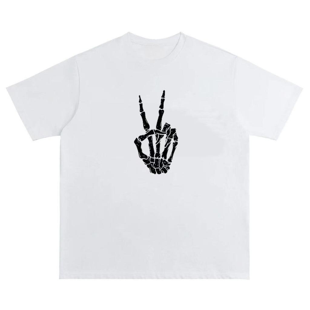 Unique Streetwear Skullhandprint Shortsleeved Tshirt Made of Pure Cotton Loose Fit Suitable for The Ins Style