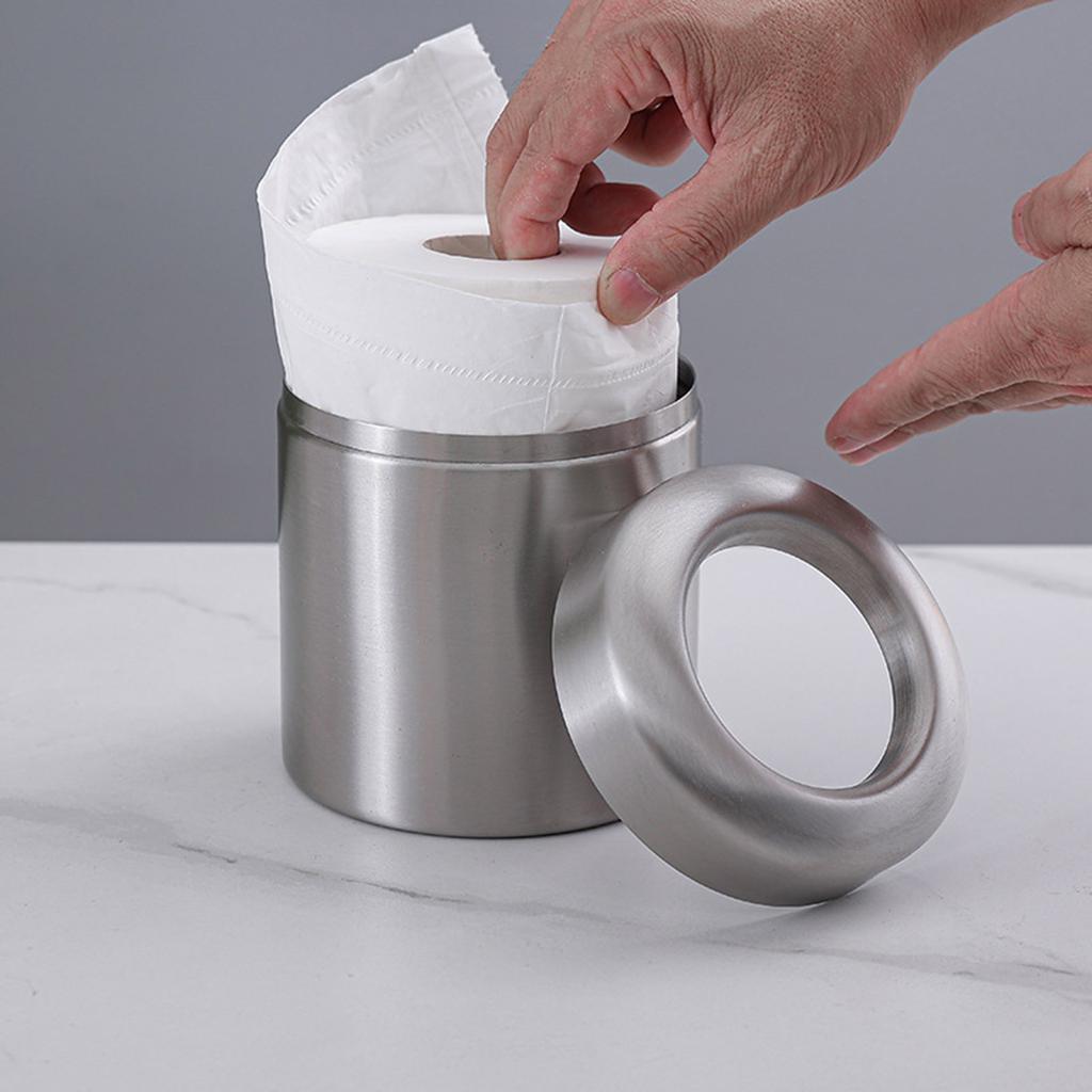 Papelera Pequeña de Escritorio Cubo de Basura de Acero Inoxidable Papelera de Reciclaje de Mesa Cubo de Basura Metálico para Encimera 1.5L para Oficina Coche