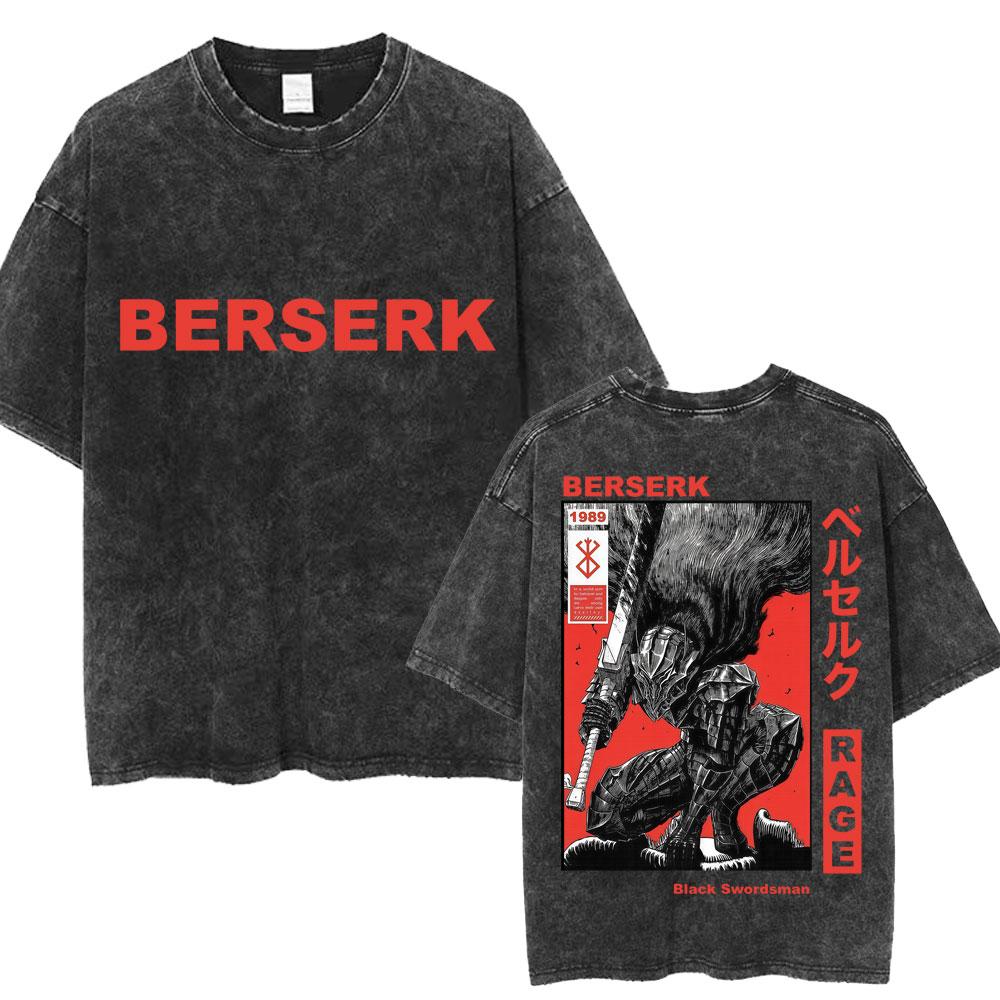 Japan Anime Guts Berserk Guts Wash T-Shirts Swordsman Gatsu Sacrifice Zodd Classic Short Sleeve Oversized Cotton T Shirts