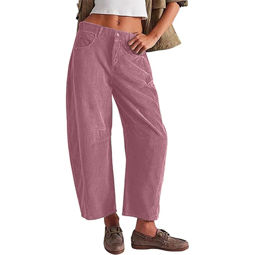 Women's Corduroy Pants Casual Women's Solid Color Corduroy Loose Straight Pants