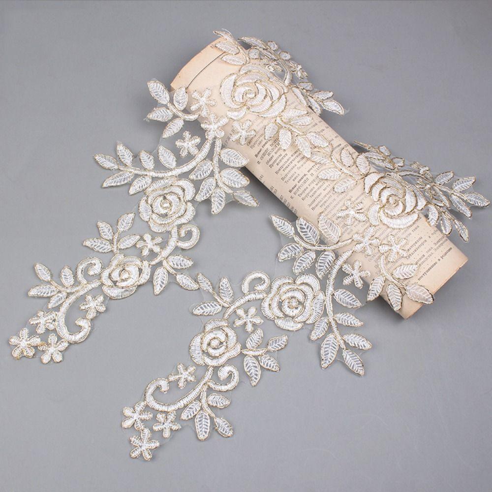 1 Pair 3D Flower Embroidery Flower Applique Polyester DIY Crafts Rose Flower Patch 16cm X 36cm Embroidery Repair Patch