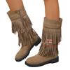 Suede Large Size Boots Women's Autumn Double-layer Fringed Boots Side Zipper Square Heel Round Head Fringed Boots