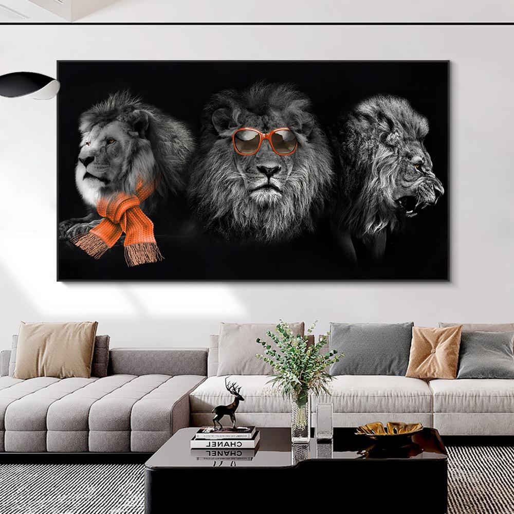 Löwe Schwarz-Weiß-Kunst Wohnzimmer Dekoration Poster Hintergrund Wandgemälde HD-Druck auf Leinwand Leinwandgemälde