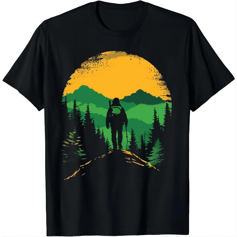 Retro-style Hiker T-shirt with Mountainous Print T Shirts Graphic T Shirts Mens Clothes Tops Camisas Streetwear Ropa Hombre