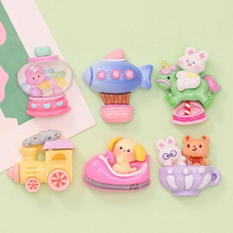 10pcs Amusement Park Airship Train Trojan Horse Resin Cream Glue Phone Case Flat Back Scrapbooking DIY Statue Decoration Crafts