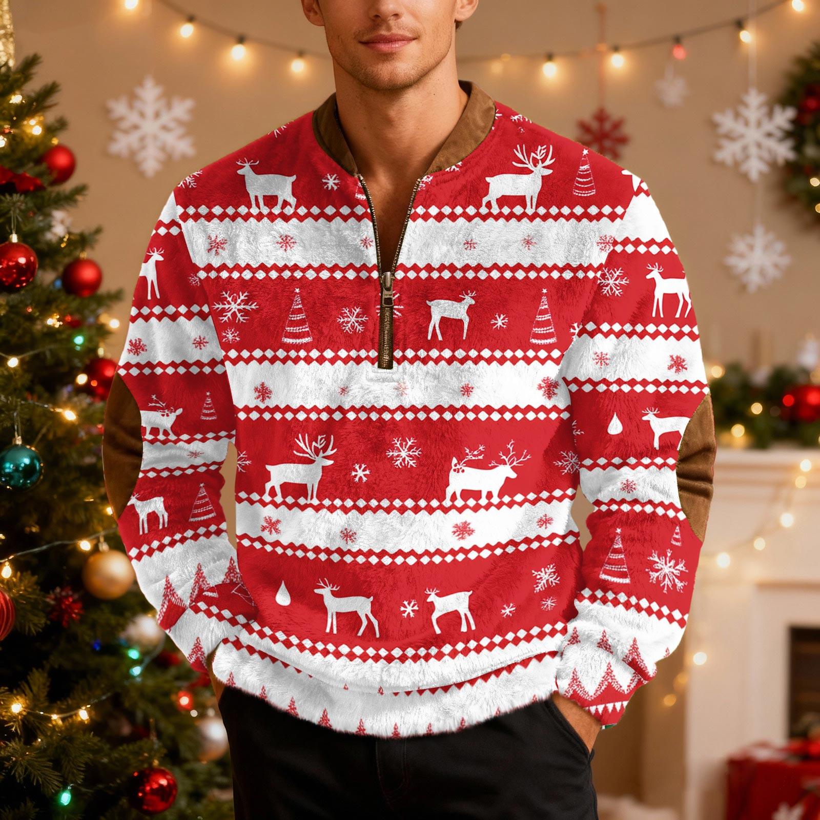 

Мужские рождественские толстовки на молнии, рождественские пуловеры с воротником-стойкой XL арбуз красный